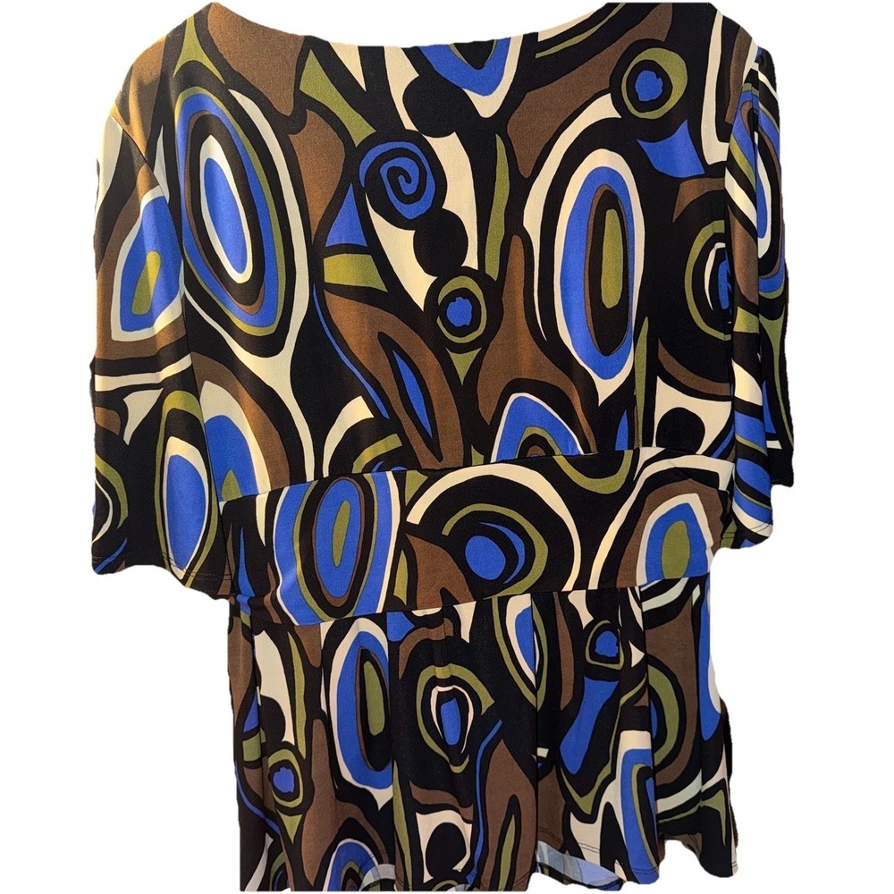 Olivia Harper Women's Multicolored Blue Green Brown Blouse Size 2 - Picture 5 of 6